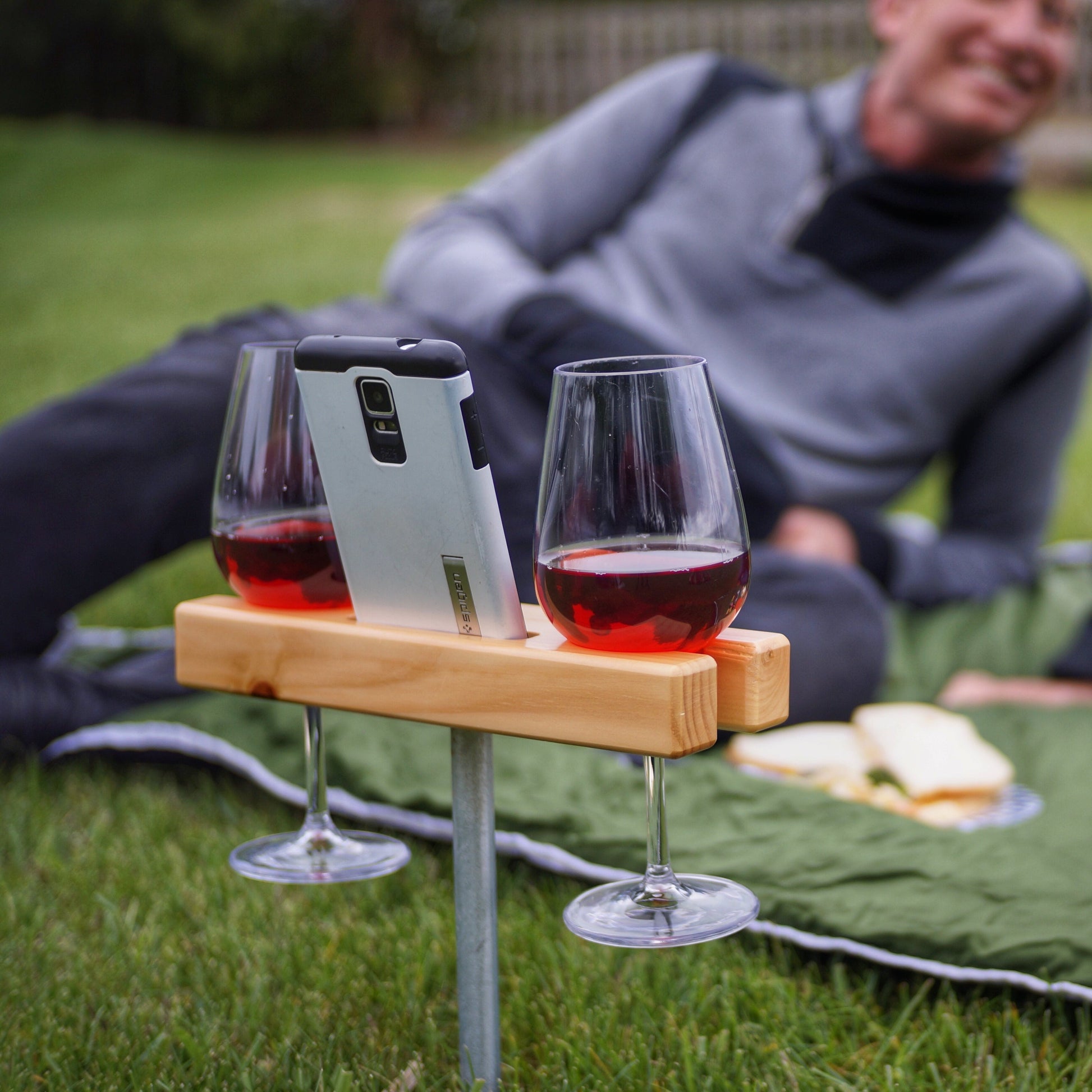 wine glass holder, smartphone speaker. this wine glass holder for camping also hols your iphone or galaxy.